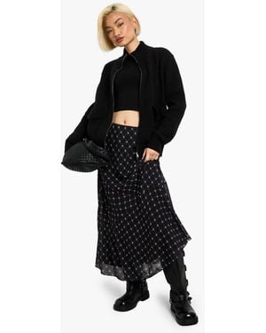 Boohoo Asymmetric Check Print Midaxi Skirt - Black