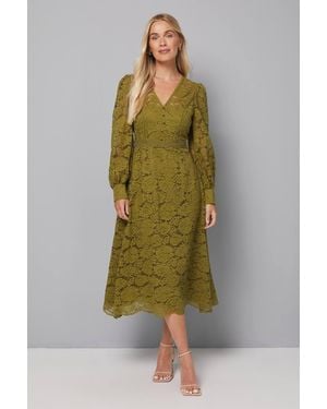 Wallis Petite Lace Fit & Flare Midi Dress - Green