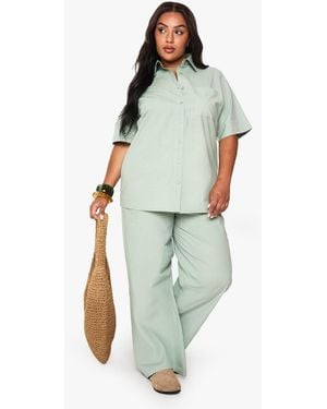 Boohoo Plus Cotton Poplin Wide Leg Trouser - Green