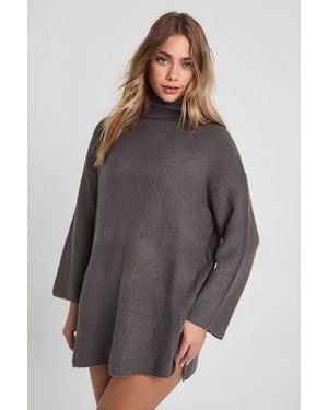 Boohoo Roll Neck Tunic Sweater Dress - Gray