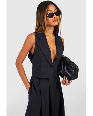 Boohoo Linen Look Tailored Cropped Waistcoat - Black