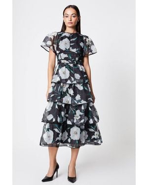 Coast Stripe Organza Tiered Midi Dress - White