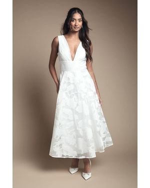 Coast Plunge Neck Jacquard Midi Wedding Dress - White
