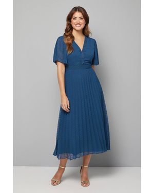 Wallis Dobby Chiffon Pleated Sleeve Midi Dress - Blue