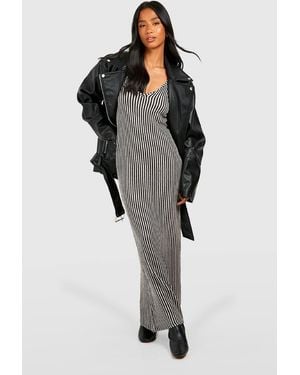 Boohoo Petite Tonal Rib Notch Neck Column Maxi Dress - Black
