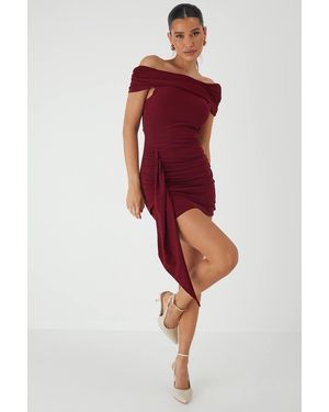 MissPap Bardot Foldover Drape Mini Dress - Red