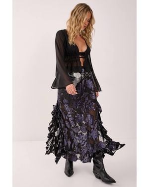 Nasty Gal Floral Devore Ruffle Maxi Skirt - Black