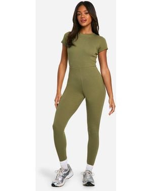 Boohoo Basic Cap Sleeve Rib Unitard Jumpsuit - Green