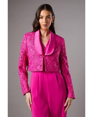 Coast Lace Crop Blazer With Satin Lapel - Pink