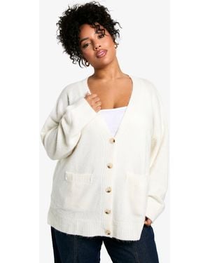 Boohoo Plus Oversized Soft Knit Boyfriend Cardigan - White