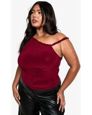 Boohoo Plus Asymmetric Knot Detail Off Shoulder Top - Red