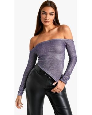 Boohoo Glitter Bardot Asymmetric Top - Pink