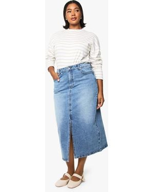 Boohoo Plus Denim Midaxi Skirt - Blue