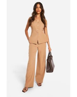 Boohoo Tailored Straight Leg Trouser - Natural