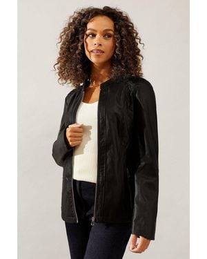 Wallis Faux Leather Stitch Detail Jacket - Black