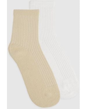 Boohoo Tonal Fluffy Knit Socks 2 Pack - White