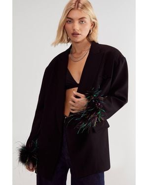 Nasty Gal Premium Feather Trim Tailored Blazer - Black
