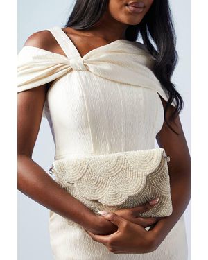 Coast Bridal Pearl Beaded Scallop Clutch Bag With Shoulder Strap - White