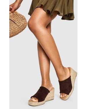 Boohoo Faux Suede Whipstitch Espadrille Wedges - Black