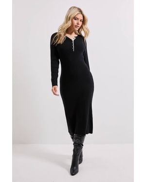 Dorothy Perkins Henley Crew Knitted Midi Dress - Black