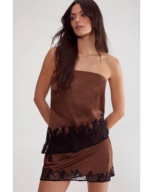 Nasty Gal Satin Lace Cutwork Bandeau Asymmetric Top - Red