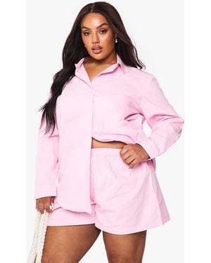 Boohoo Plus Cotton Poplin Button Down Short - Pink