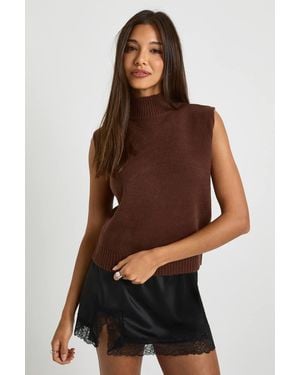 Boohoo Collar Detail Soft Knit Knitted Tank - Brown