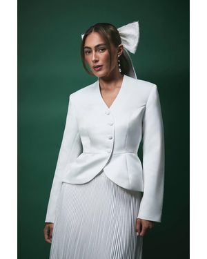 Coast Lisa Tan Waisted Peplum Hem Jacket - Green
