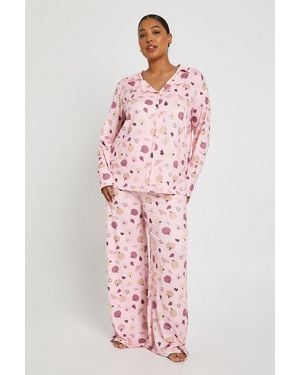 Boohoo Plus Halloween Pumpkin Print Shirt & Trouser Pj Set - Pink