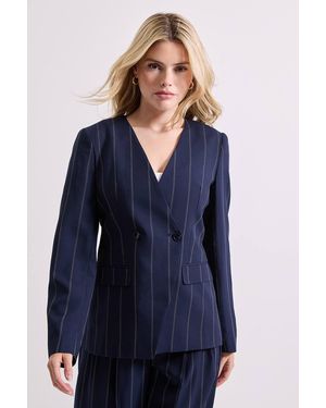Dorothy Perkins V Neck Longline Pinstripe Blazer - Blue