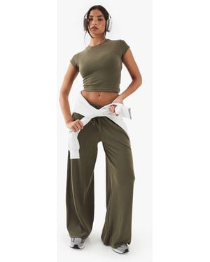 DSGN Studio Embroidered Rib Wide Leg Trouser - Gray