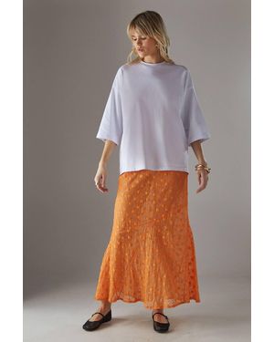 Warehouse Sheer Lace Fishtail Maxi Skirt - Gray