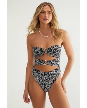Nasty Gal Floral Textured Cut Out Flower Trim Bathing Suit - Black