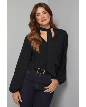 Wallis Tie Neck Woven Blouse - Gray