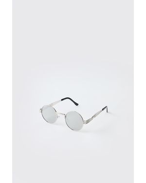 BoohooMAN Runde silberne Sonnenbrille - Blau