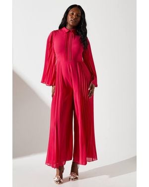 Coast Pleat Wide Leg Jumpsuit - Red