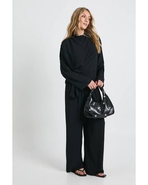 Boohoo Petite Woven Drape Long Sleeve Blouse & Trouser Co-Ord - Black