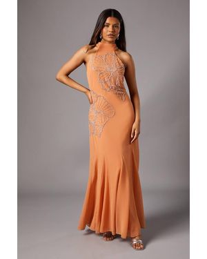 Coast Petite Embellished Maxi Dress With Godet Pleats - Orange