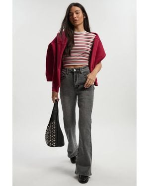 Boohoo Comfort Stretch High Waist Flared Jean - Gray