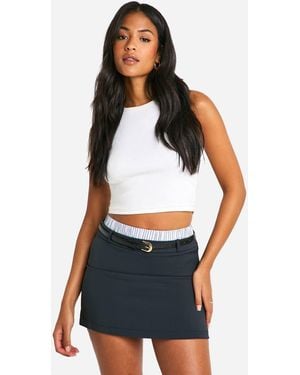 Boohoo Tall Contrast Stripe Boxer Waistband Belted Mini Skirt - White