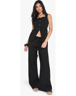 Boohoo Linen Look Square Neck Waistcoat And Tailored Wide Leg Pants Co-Ord - Black
