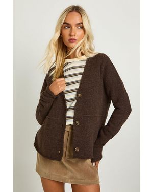 Boohoo Seam Detail V Neck Knitted Cardigan - Marrón