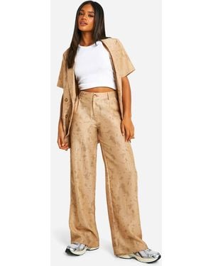 Boohoo Tie Dye Textured Wide Leg Pants - Natural