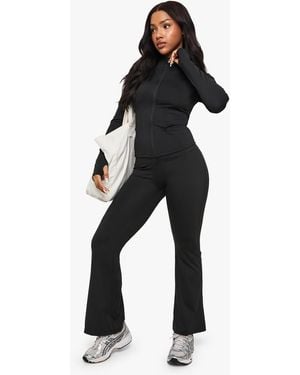 Boohoo Zip Through Jacket And Tummy Control Flare Legging Co-Ord - Black