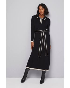 Wallis Tipped Belted Knitted Midi Dress - Black