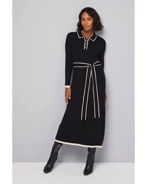 Wallis Tipped Belted Knitted Midi Dress - Black