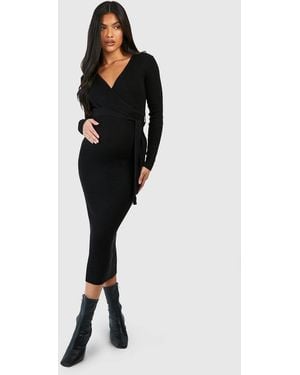 Boohoo Maternity Knitted Wrap Midi Dress - Black