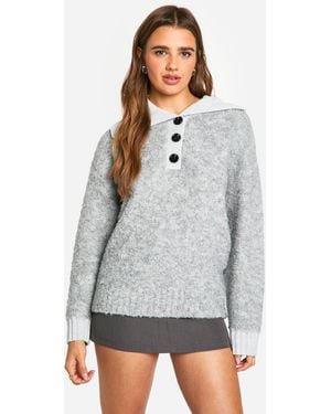 Boohoo Jersey Oversize De Punto Y Canalé Con Cuello Y Botones - Gris