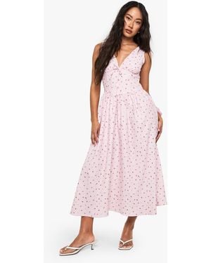 Boohoo Ditsy Floral Tie Front Milkmaid Midaxi Dress - Pink