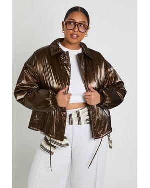 Boohoo Plus Oversized Biker Jacket - Brown